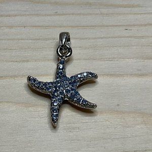 Starfish Pendant With Blue Gemstone Accents On Silver-Tone Setting